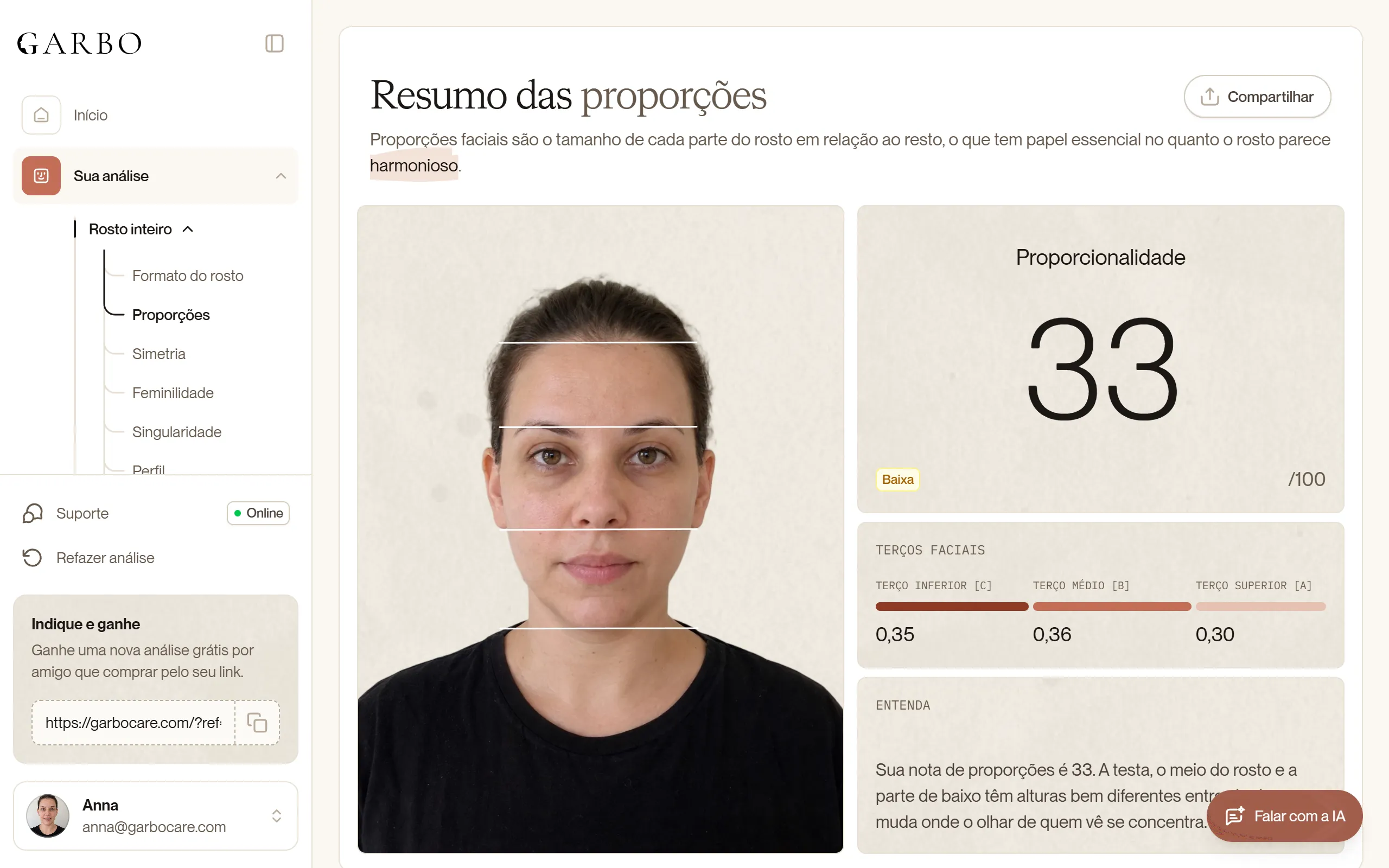 Tela de Proporções do painel, com a foto marcada e a nota de proporcionalidade