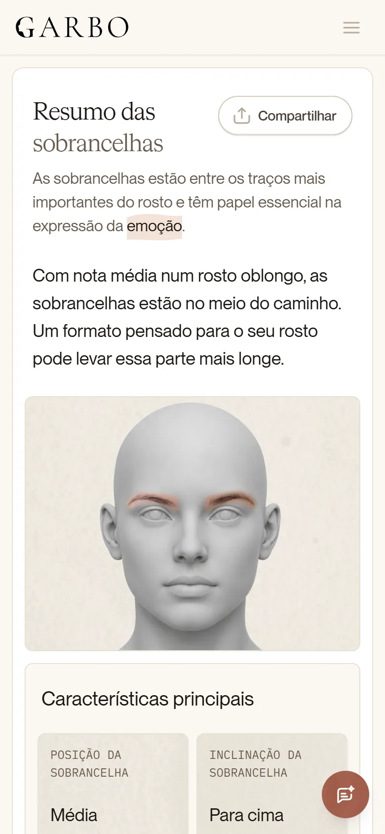 Página da parte do rosto no painel: Sobrancelhas