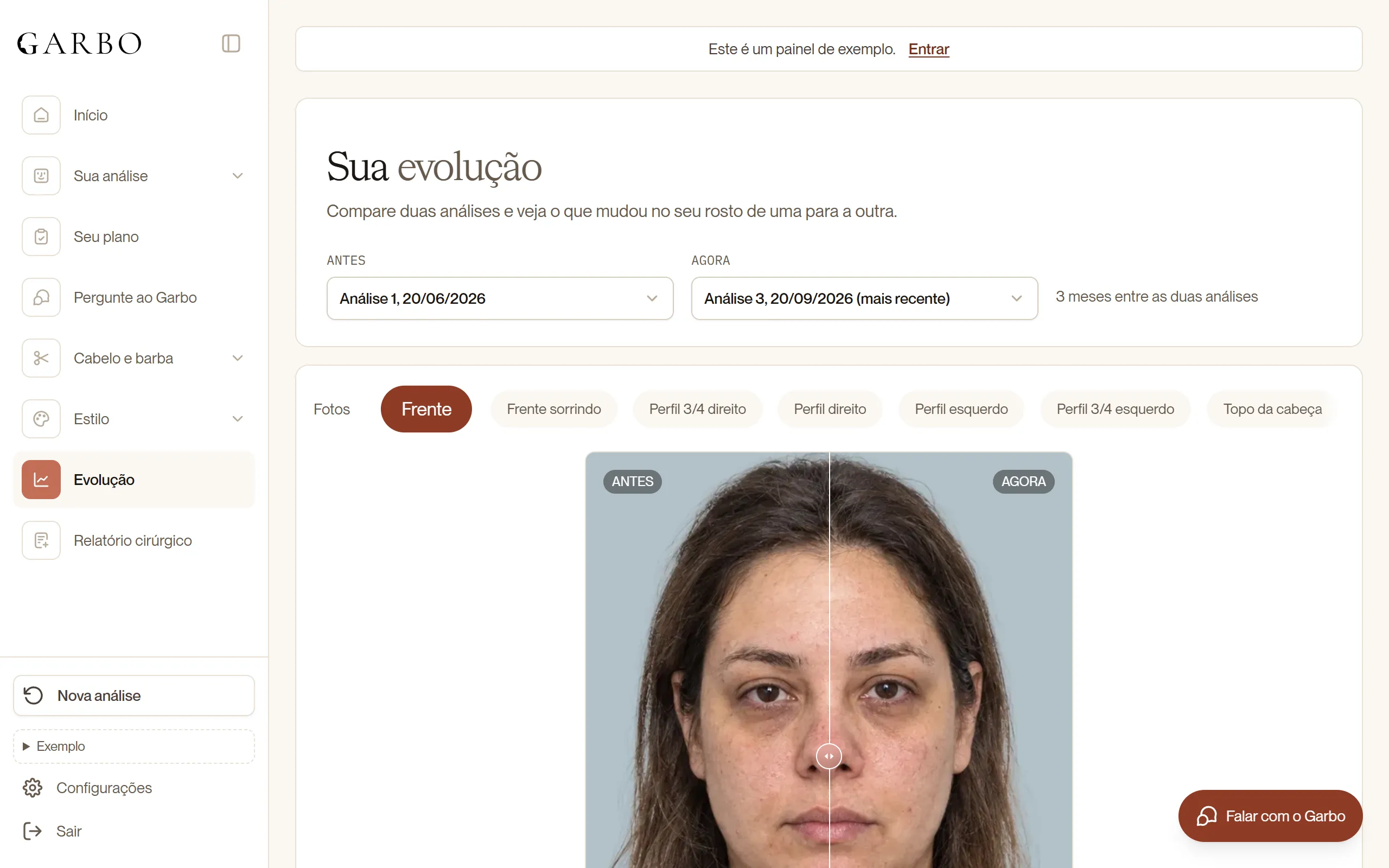 Tela da Evolução, com duas análises lado a lado