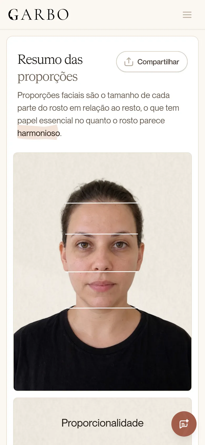 Tela de Proporções do painel, com a foto marcada e a nota de proporcionalidade