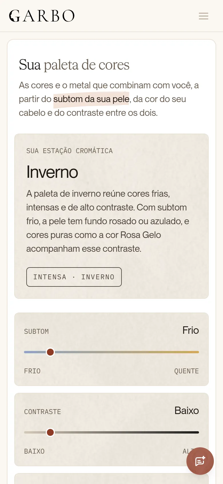 Tela da paleta de cores do Estilo